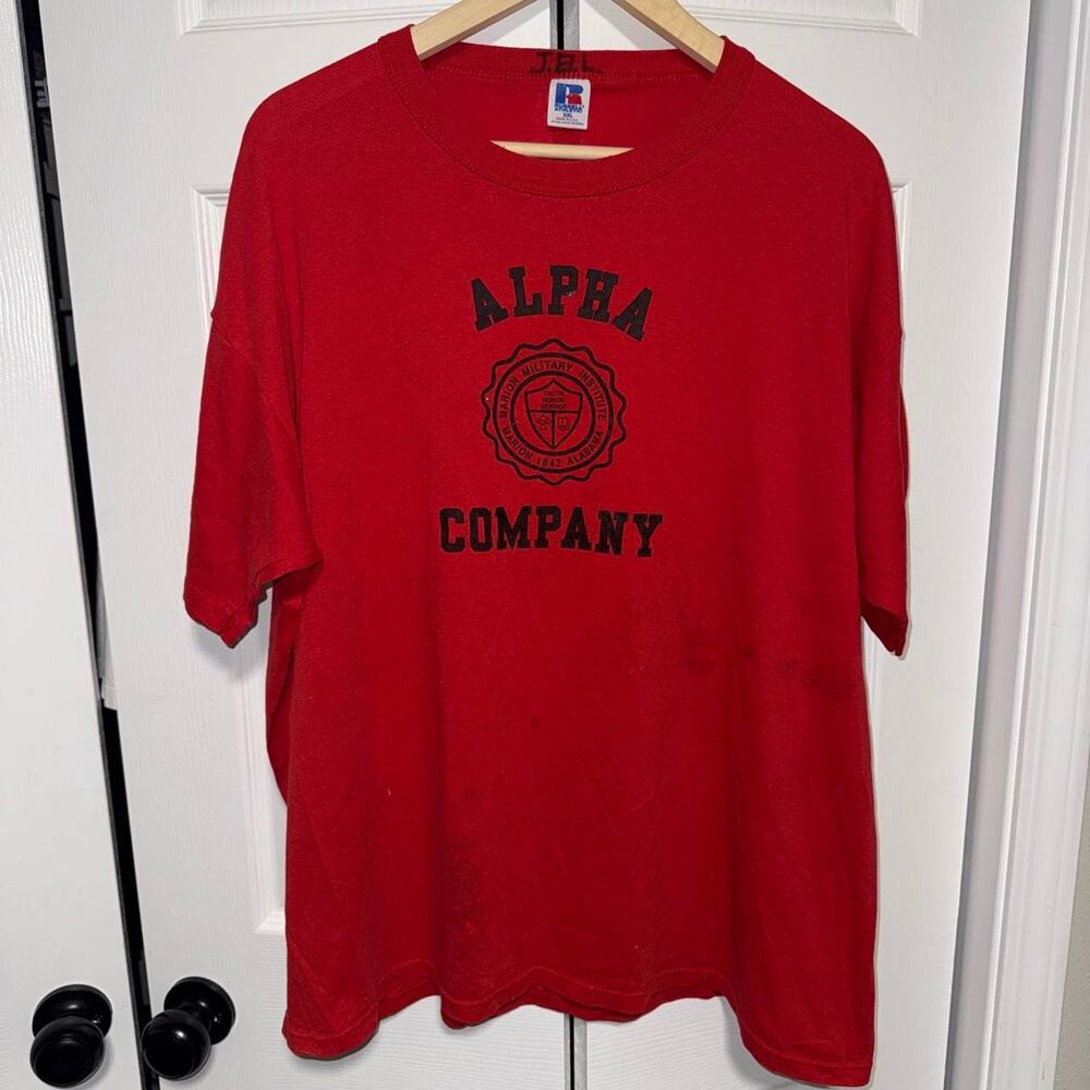 Vintage 1990s russel athletic marion military t-shirt size XXL